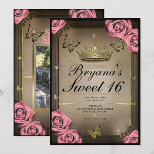 Invitation Papillons Tiara Or Roses Roses Roses Douze Ans Pho