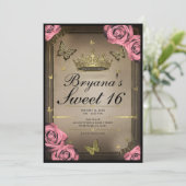 Invitation Papillons Tiara Or Roses Roses Roses Roses Douces (Debout devant)