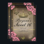 Invitation Papillons Tiara Or Roses Roses Roses Roses Douces<br><div class="desc">Customisez comme vous voulez. Remplacez la photo au dos par votre propre photo ou retirez la photo ensemble.</div>