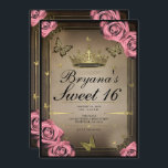 Invitation Papillons Tiara Or Roses Roses Roses Roses Douces<br><div class="desc">Customisez comme vous voulez. Remplacez la photo au dos par votre propre photo ou retirez la photo ensemble.</div>