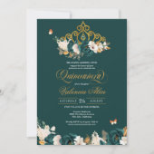 Invitation Papillons Tiara Rose Vert Quinceanera (Devant)
