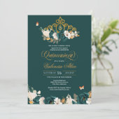 Invitation Papillons Tiara Rose Vert Quinceanera (Debout devant)