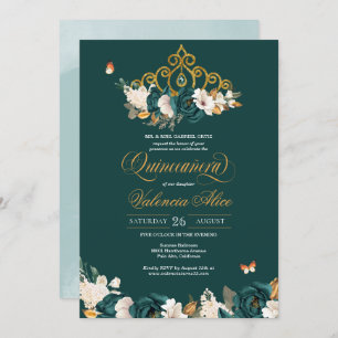 Invitation Papillons Tiara Rose Vert Quinceanera