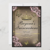 Invitation Papillons Tiara Roses rose pâle Quinceañera (Devant)