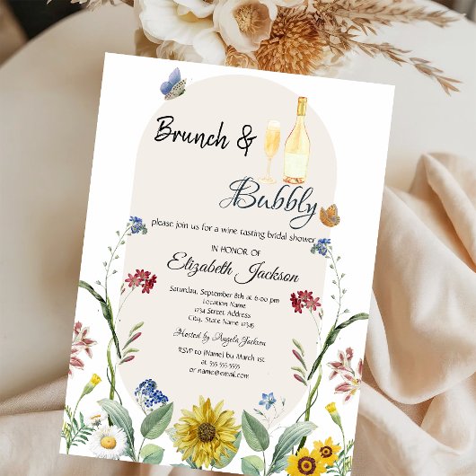 Invitation Papillons tournesol fleur sauvage Brunch & Bubbly