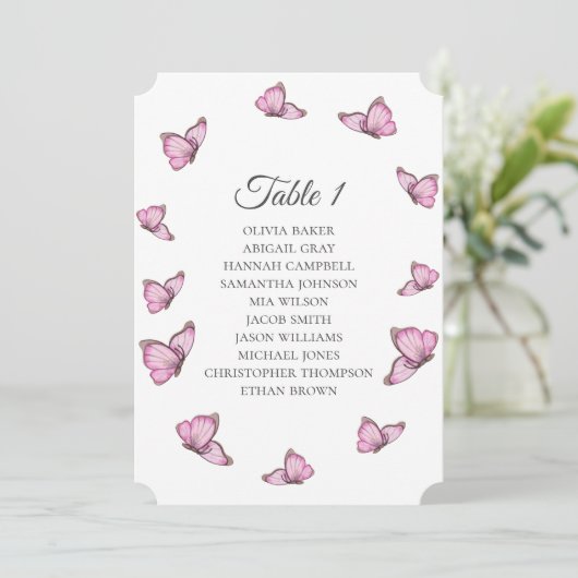 Invitation Papillons tropicaux roses. Plans de table pour mar (Debout devant)