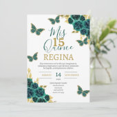 Invitation Papillons vert émeraude Quinceañera (Debout devant)