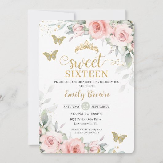 Invitation Papillons verts de Sweet sixteen rose de Sage Flor (Devant)