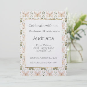 Invitation Papillons verts roses pour anniversaire féminin