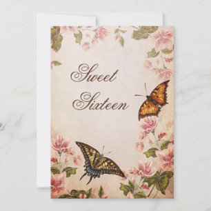 Invitation Papillons & Vintage Fleur d'amandier Douce 16 ans