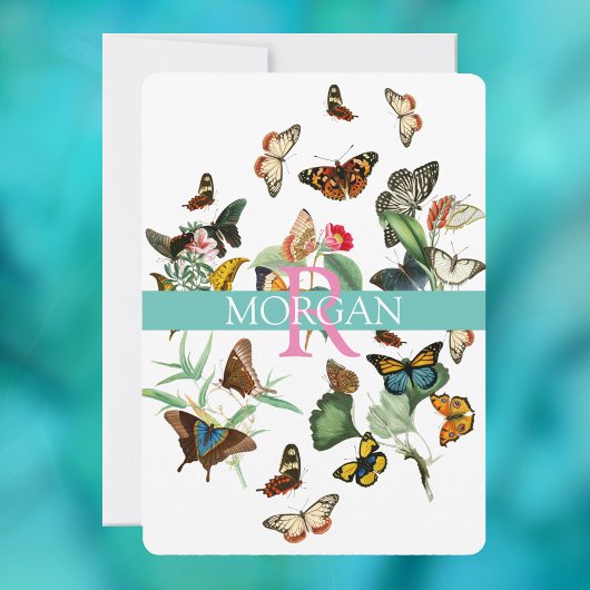 Invitation Papillons Vintage, Message Nom Monogramme Vs2