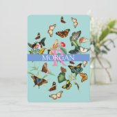 Invitation Papillons Vintage, Message Nom Monogramme Vs2 (Debout devant)