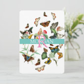 Invitation Papillons Vintage, Monogramme, Nom & Message (Debout devant)