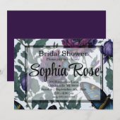 Invitation Papillons vintages à fleurs prune violette magenta (Devant / Derrière)