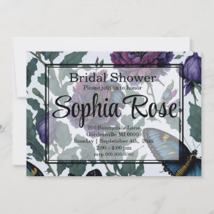 Invitation Papillons vintages à fleurs prune violette magenta