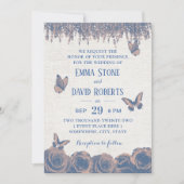 Invitation Papillons vintages Dusty Blue Floral Mariage (Devant)