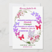Invitation Papillons violets à la flora rose Fête d'anniversa (Devant)