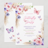 Invitation Papillons violets Anniversaires de enfants (Devant / Derrière)
