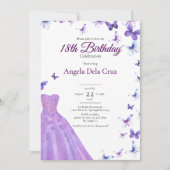 Invitation Papillons Violets Et Robe Début De 18 Ans (Devant)