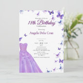 Invitation Papillons Violets Et Robe Début De 18 Ans (Debout devant)