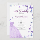 Invitation Papillons Violets Et Robe Début De 18 Ans Annivers (Devant)