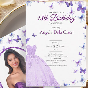 Invitation Papillons Violets Et Robe Début De 18 Ans Annivers