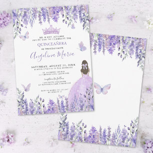 Invitation Papillons Violets Fleurs Quinceañera