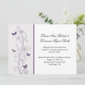 Invitation Papillons Violets Fleurs sur Gris Après-Mariage (Debout devant)