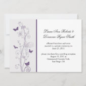 Invitation Papillons violets Fleurs sur Gris Post Mariage (Devant)