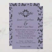 Invitation Papillons violets Mariage Monogramme (Devant / Derrière)