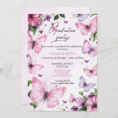 Invitation Papillons violets rose fête de graduation (Devant / Derrière)