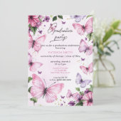 Invitation Papillons violets rose Fête de graduation Photo (Debout devant)