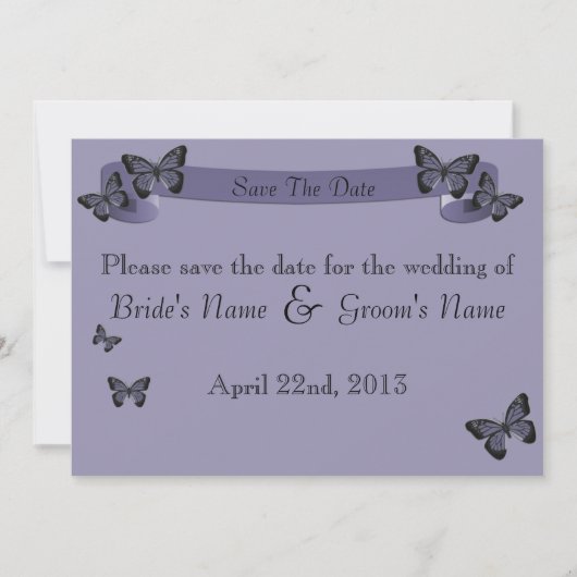 Invitation Papillons Violets Sauvegarder la Date (Devant)