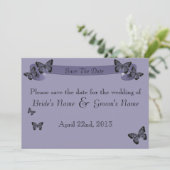 Invitation Papillons Violets Sauvegarder la Date (Debout devant)