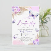 Invitation Papillons Violets Un Petit Baby shower Papillon (Debout devant)