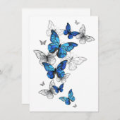 Invitation Papillons volants bleus Morpho (Devant / Derrière)