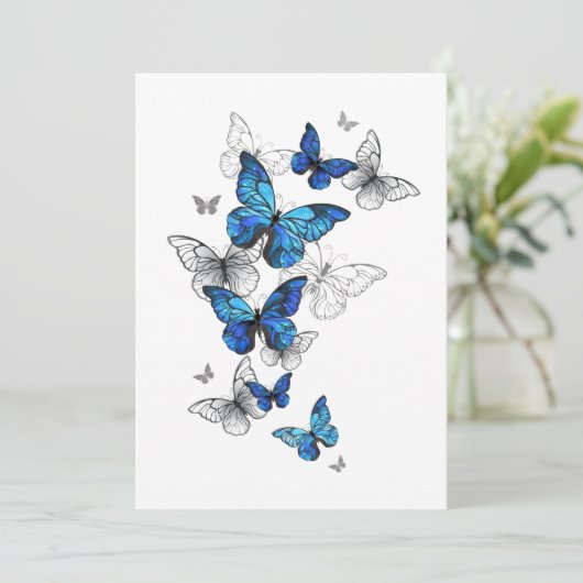 Invitation Papillons volants bleus Morpho (Debout devant)