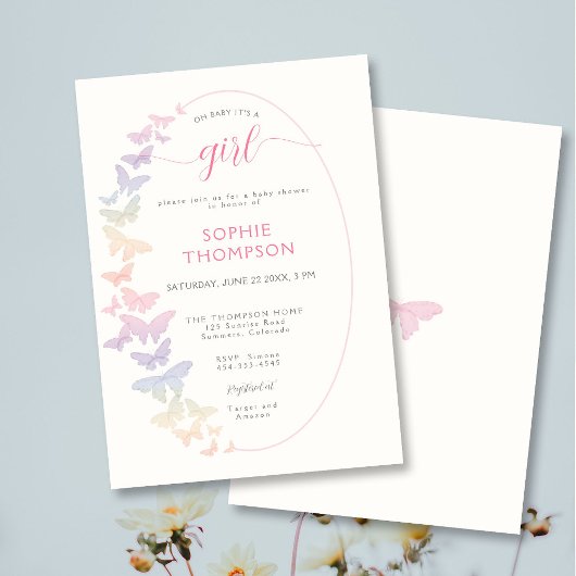 Invitation Papillons Whimsical Boho Frame Girl Baby shower