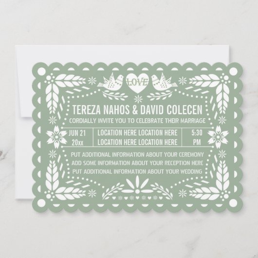 Invitation Pappel vert Sage picado inséparables mariage de la (Devant)