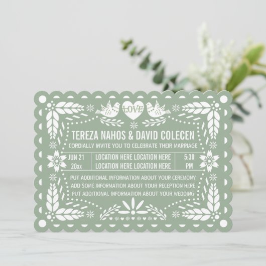 Invitation Pappel vert Sage picado inséparables mariage de la (Debout devant)