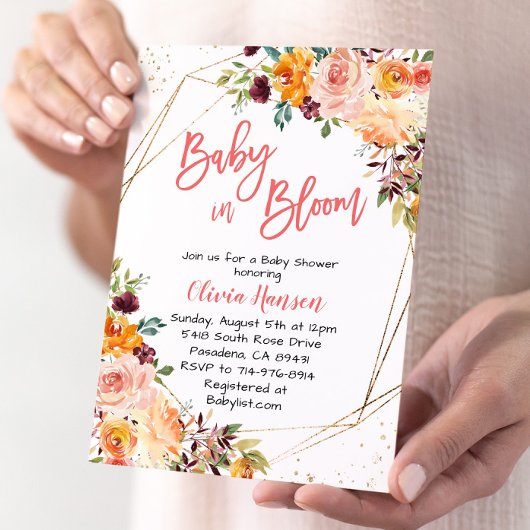 Invitation Paprika Floral Baby Dans Le Baby shower En Fleur