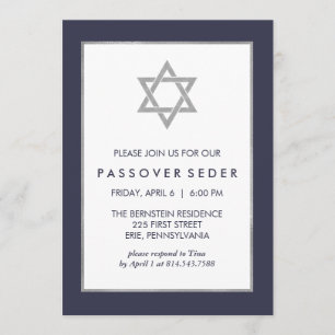Invitation Pâque bleue et argentée Seder avec l'étoile de