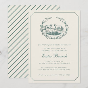 Invitation Pâques Agneaux Vintage Élégant Brunch Vert Sauge