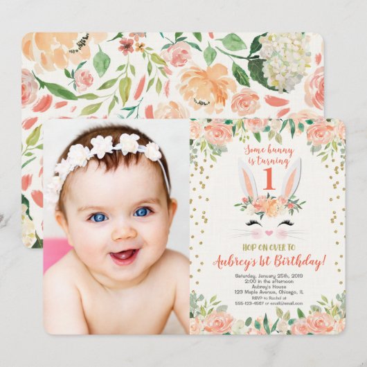 Invitation Pâques bonbons d'anniversaire pêche et crème (Devant / Derrière)