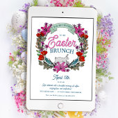 Invitation Pâques Brunch Aquarelle Couronne et lapin