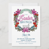 Invitation Pâques Brunch Aquarelle Couronne et lapin (Devant)