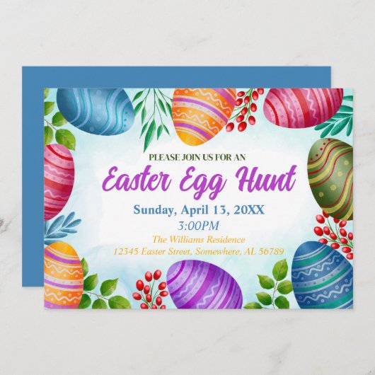 Invitation Pâques colorées (Devant / Derrière)