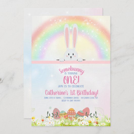Invitation Pâques d'anniversaire de Bunny (Devant / Derrière)