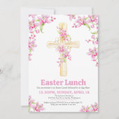 Invitation Pâques Déjeuner rose orchidée fleurie (Devant)