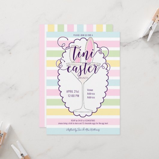 Invitation Pâques dimanche Martini Cocktail Brunch Pique-niqu (Devant/Arrière en situation)